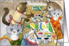 Nursery school kittens painting pictures card