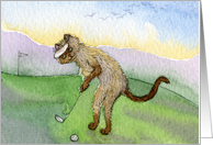 Cat playing golf card