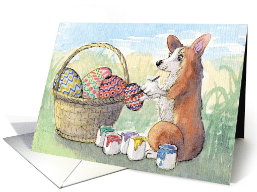 Welsh Corgi dog painting Easter eggs. card (801736)