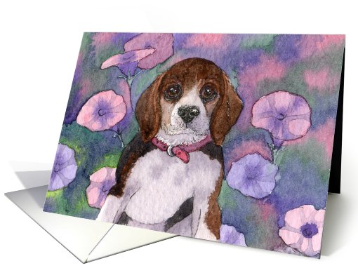 Beagle puppy in the petunias card (827361)
