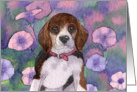 Beagle puppy in the petunias card