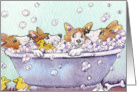 Corgi dogs in the bath - save water - bathe with your pals! card