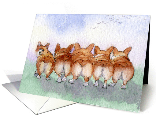 Five Corgi dogs go for a walk card (893728)