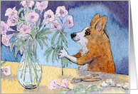 Corgi dog doing the flowers card