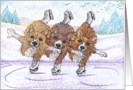Corgi dogs ice skating trio card
