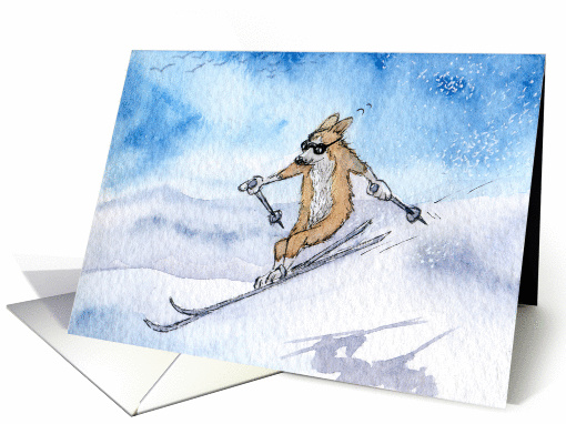 Corgi dog skiing card (894027)