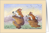 Corgi Dogs, Sack Racing, Blank card