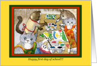 Nursery school kittens painting pictures card