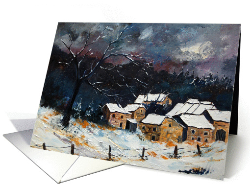 snow on a little village card (118993)