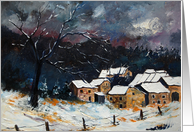 snow on a little village card