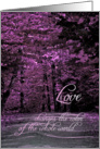 Blank Note Card, Love, Black and White Road to Lavender Trees card