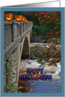 Halloween, Pumpkins Sit on Bridge in Autumn Arches Over Water card