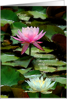 Wedding Maid of Honor, White and Pink Water Lily card