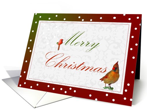 Christmas, Green Red Gradient, Red Cardinals, Male and Female card