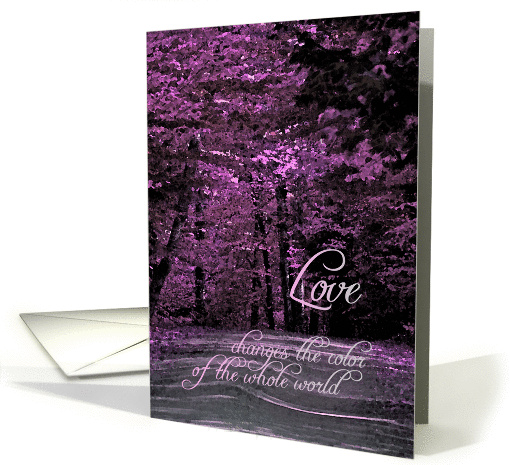 Blank Note Card, Love, Black and White Road to Lavender Trees card
