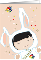 Happy pink space bunny card