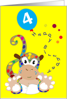Baby monkey 4th birthday card
