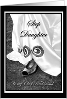 Step Daughter be my Chief Bridesmaid Wedding Dress and Shoe card