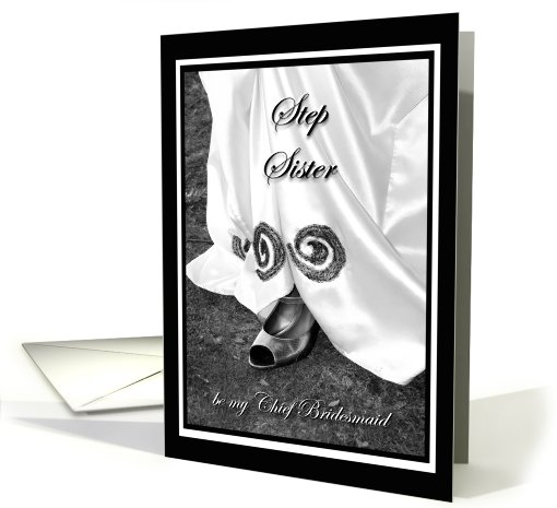 Step Sister be my Chief Bridesmaid Wedding Dress and Shoe card