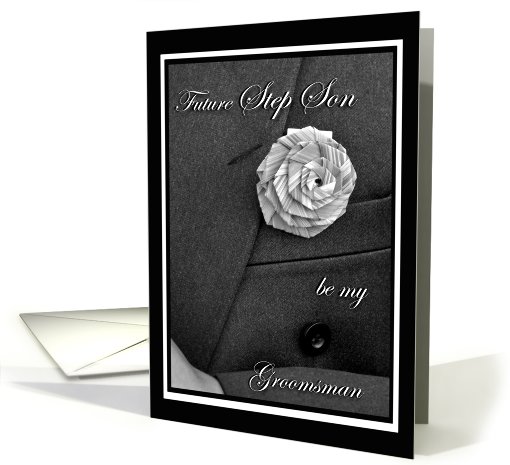 Future Step Son Groomsman Invitation, Jacket and Flax Flower card