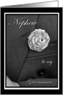 Nephew Groomsman Invitation, Jacket and Flax Flower card