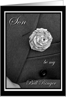 Son Bell Ringer Invitation, Jacket and Flax Flower card