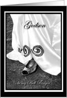 Godson Be My Bell Ringer Wedding Dress and Shoe card