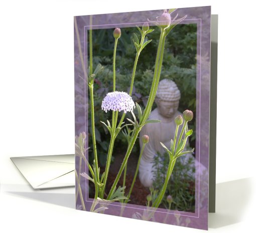 Garden Buddha with blue lace flower card (206997)