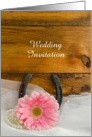 Wedding Invitation, Pink Daisy and Horseshoe, Custom Personalize card