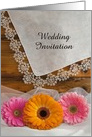 Country Wedding Invitation, Daisy Trio and Lace, Custom Personalize card