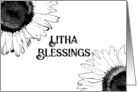 Litha Summer Solstice Blessings Black and White Sunflowers card