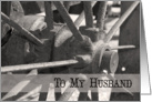 Happy Anniversary to My Husband Rustic Wagon Wheel card