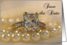 Save the Date Princess Cut Diamond Ring and Pearls card