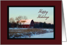 Snow Covered Red Barn Happy Holidays card