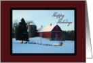 Snow Covered Red Barn Happy Holidays card