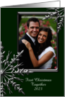 First Christmas Together Photo Card, Silver Tone & Green Snowflake card