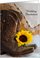 Wedding Invitation,Country Sunflower and Boots,Custom Personalize card