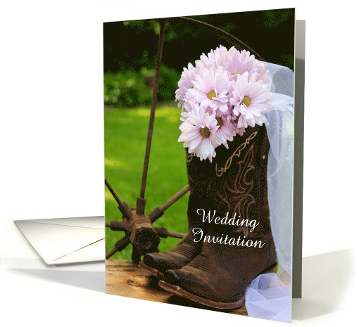 Wedding Invitation,Rustic Pink Daisies Cowboy... (1009757)