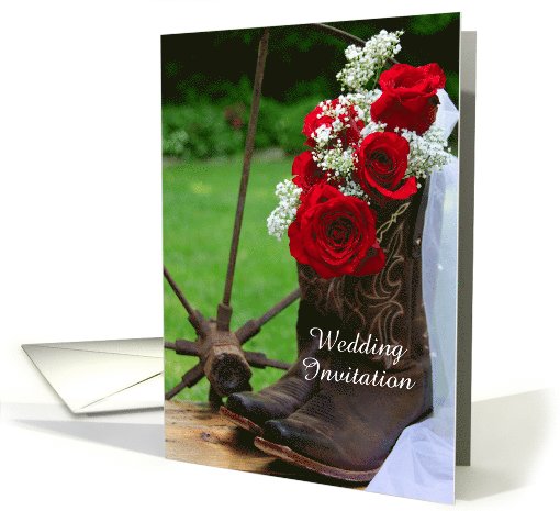 Wedding Invitation,Rustic Red Roses Cowboy Boots,Custom... (1009763)