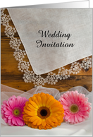 Country Wedding Invitation, Daisy Trio and Lace, Custom Personalize card