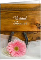 Bridal Shower Invitation, Pink Daisy and Horseshoe, Custom Personalize card