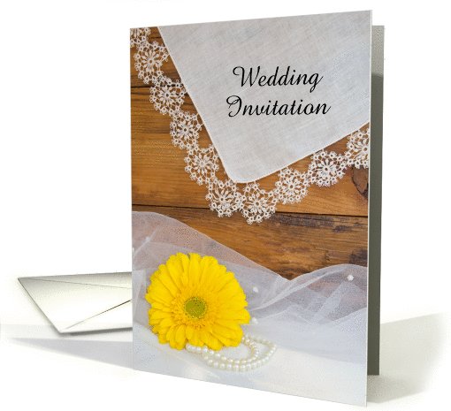 Country Wedding Invitation,Yellow Daisy Lace, Custom Personalize card