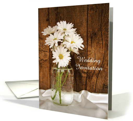 Wedding Invitation, Mason Jar White Daisies, Custom Personalize card