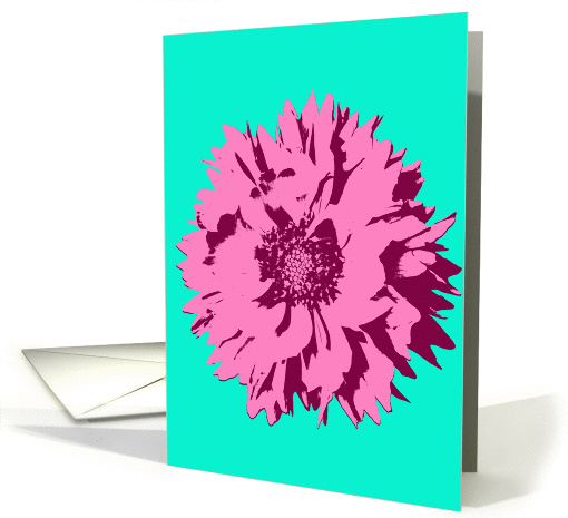 Friendship - Pink Pop Art Flower on Teal card (131505)