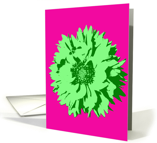 Friendship - Green Pop Art Flower on Pink card (131507)