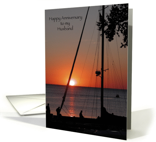 Happy Anniversary to Husband Sailboat at Sunset card (145103)