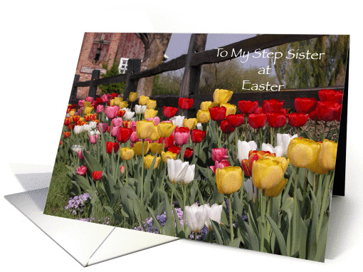 Happy Easter to Step Sister - Colorful Tulip Garden card (147477)
