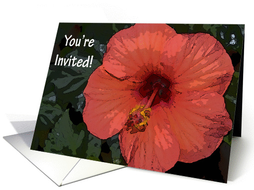Party Invitation-Red Hibiscus Flower card (165776)