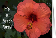 Beach Party Invitation-Red Hibiscus Flower card