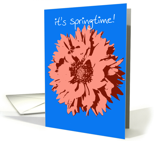 Happy Spring - Pop Art Flower on Blue card (175010)